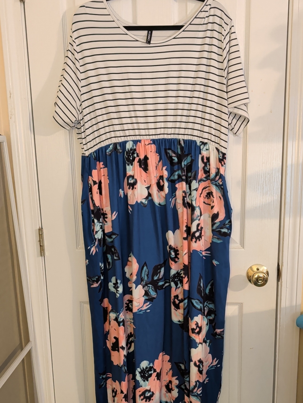 Striped Top Floral Maxi Dress for Kids - Blue & Pink